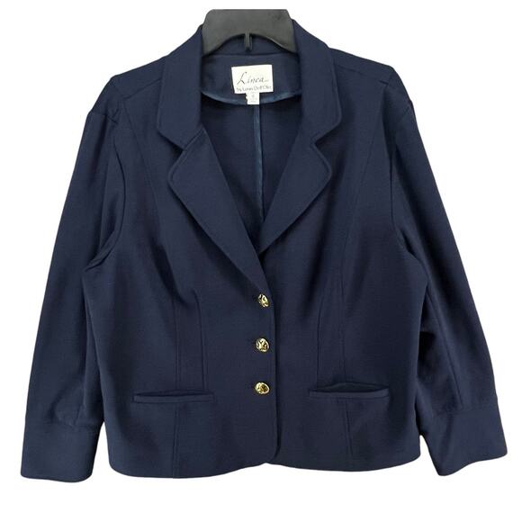 Linea Louis Dell'Olio Blazer Womens XL Blue Gold Button Jacket Career Academia - Picture 1 of 14